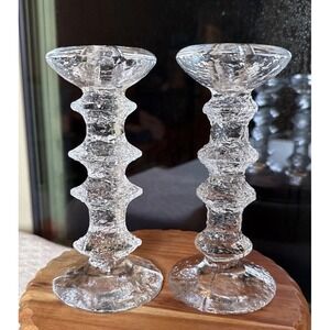Iittala FESTIV0 4 Ring Glass Candle Holders x2 Timo Sarpaneva Finland 7" MCM